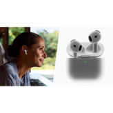 هدفون بلوتوثی اپل مدل AirPods 4 فاقد قابلیت نویز کنسلینگ، درگاه شارژ USB Type-C، شارژ بی سیم، با قابلیت اتصال به چند دستگاه، پشتیبانی از فرمان لمسی، نشانگر LED، پشتیبانی از دستیار صوتی، مقاوم در برابر آب